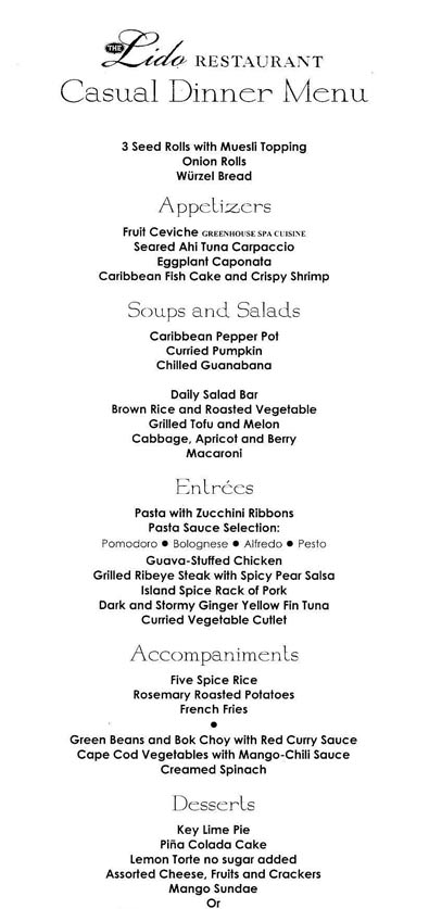 holland america lido dinner menu calendar for meal planning