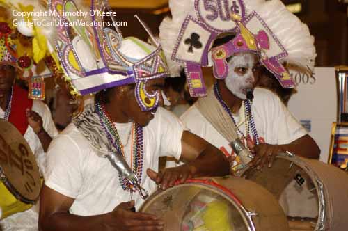 Bahamas Junkanoo Festival Costume Parade Drums copyright M. Timothy O'Keefe - www.GuideToCaribbeanVacations.com